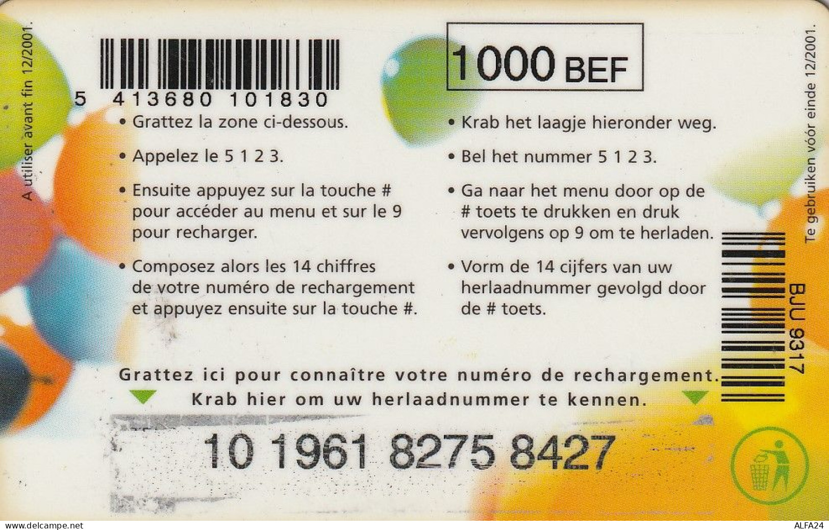 PREPAID PHONE CARD BELGIO  (CV2973 - [2] Prepaid & Refill Cards