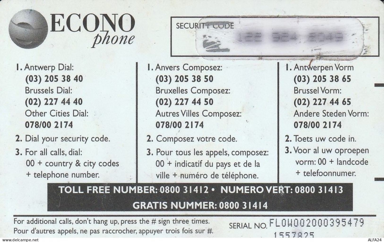 PREPAID PHONE CARD BELGIO  (CV2977 - [2] Tarjetas Móviles, Recargos & Prepagadas