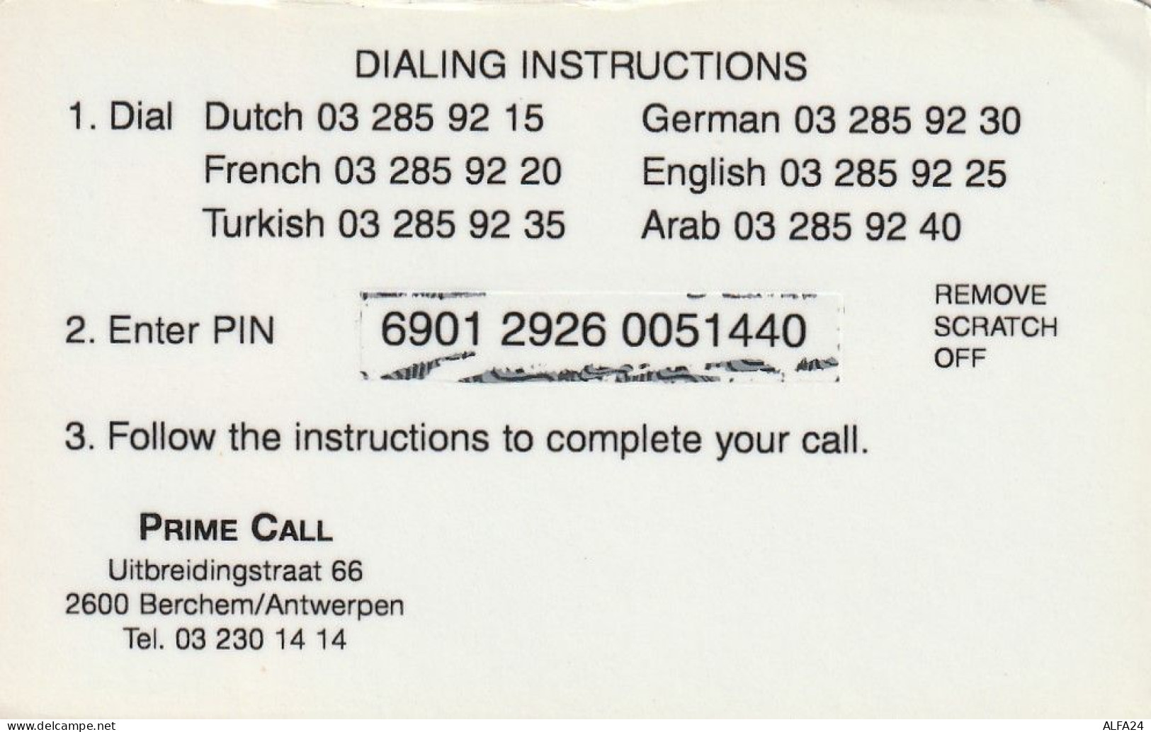 PREPAID PHONE CARD BELGIO  (CV2976 - [2] Prepaid & Refill Cards