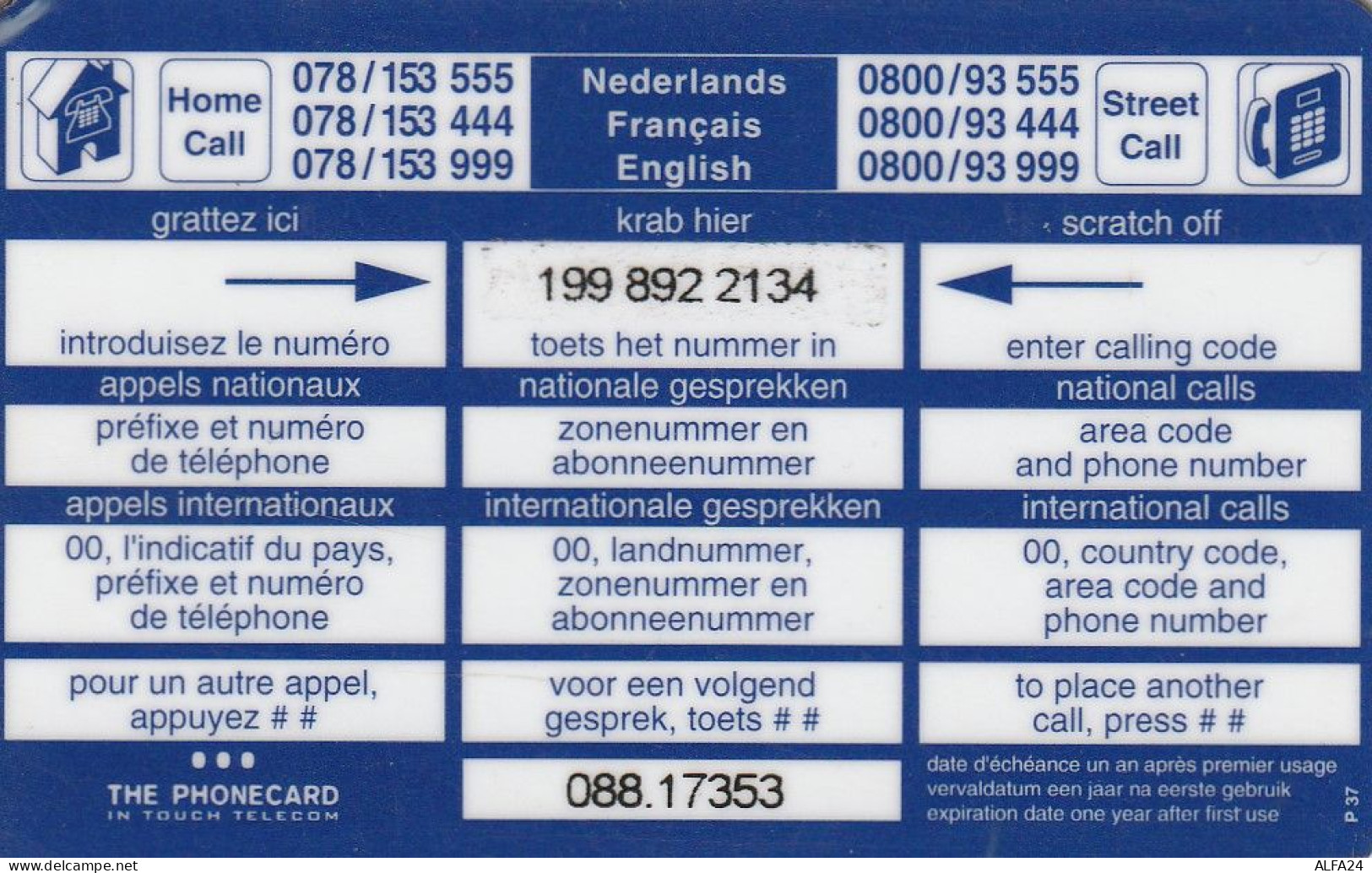 PREPAID PHONE CARD BELGIO  (CV2971 - GSM-Kaarten, Herlaadbaar & Voorafbetaald