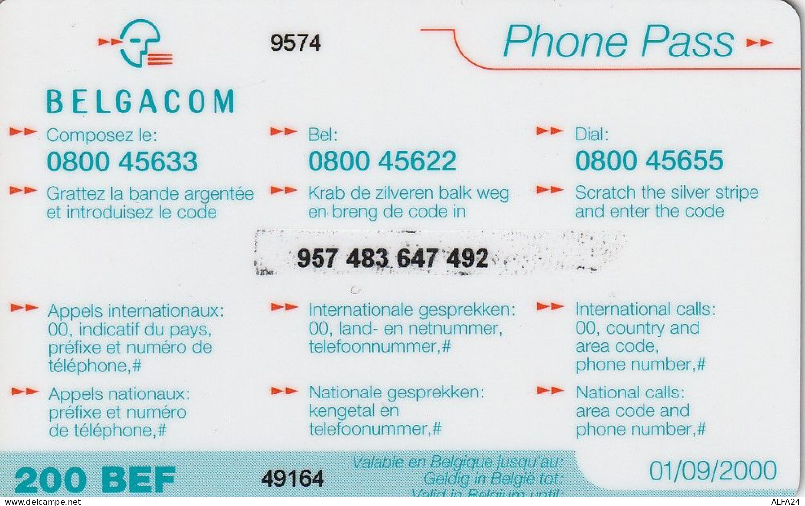 PREPAID PHONE CARD BELGIO  (CV2965 - [2] Prepaid & Refill Cards