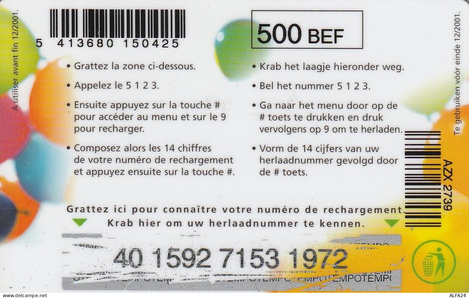 PREPAID PHONE CARD BELGIO  (CV2957 - [2] Tarjetas Móviles, Recargos & Prepagadas