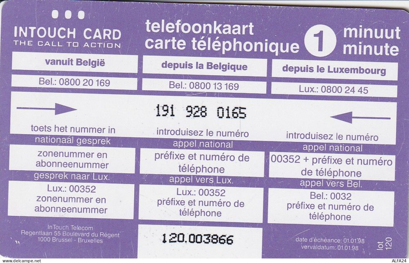 PREPAID PHONE CARD BELGIO  (CV2953 - Carte GSM, Ricarica & Prepagata
