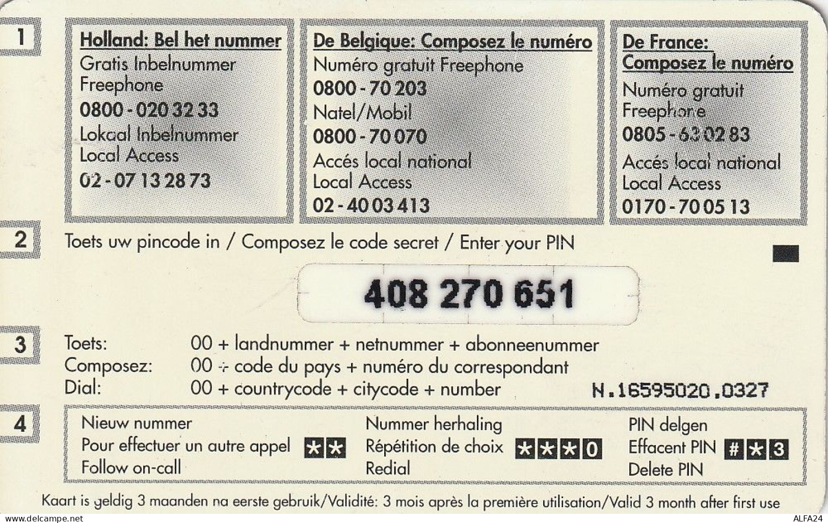 PREPAID PHONE CARD BELGIO  (CV2955 - [2] Prepaid & Refill Cards