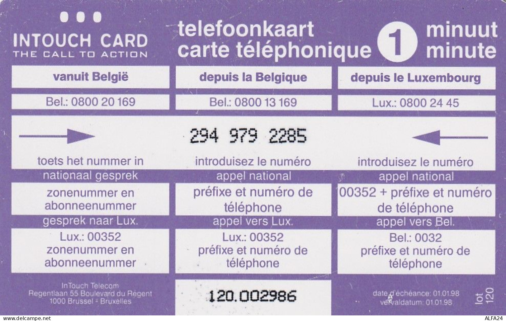 PREPAID PHONE CARD BELGIO  (CV2952 - [2] Prepaid & Refill Cards
