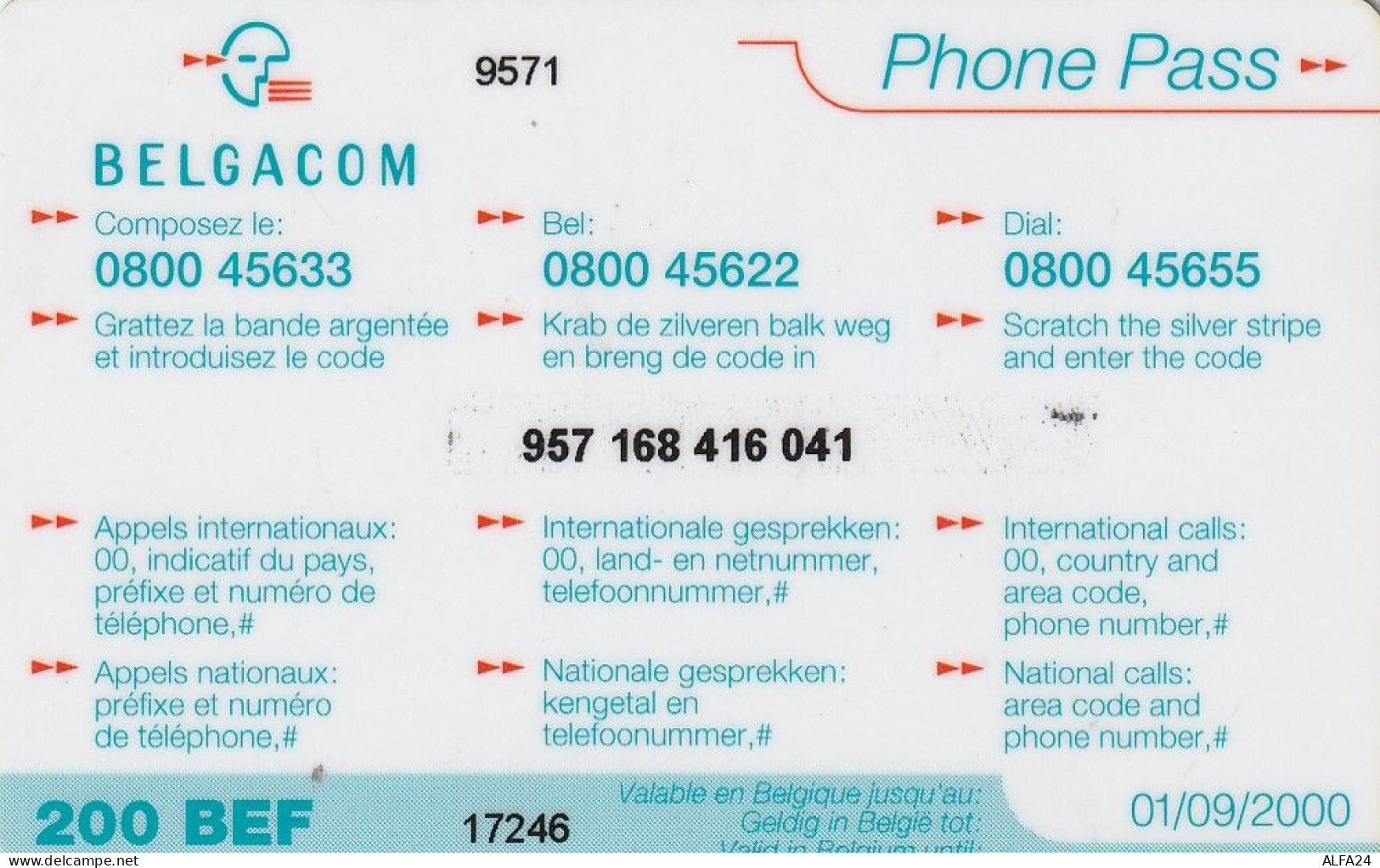 PREPAID PHONE CARD BELGIO  (CV2950 - Cartes GSM, Recharges & Prépayées