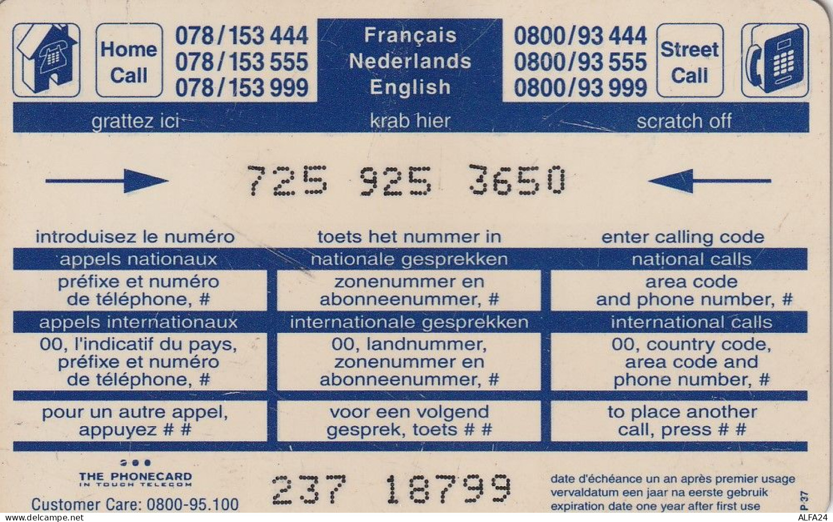 PREPAID PHONE CARD BELGIO  (CV2933 - Cartes GSM, Recharges & Prépayées