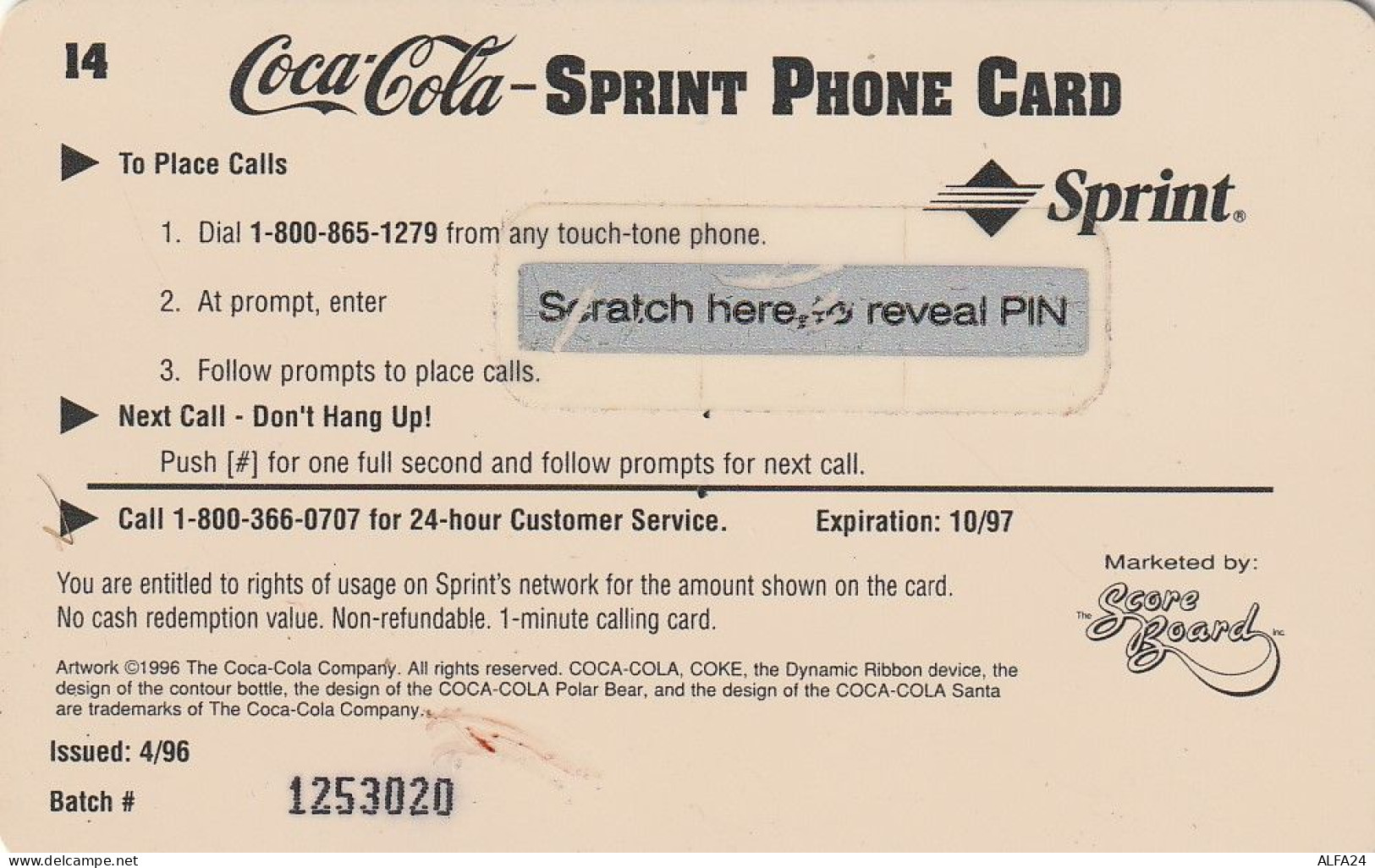 PREPAID PHONE CARD STATI UNITI SPRINT COCA COLA (CV2892 - Sprint