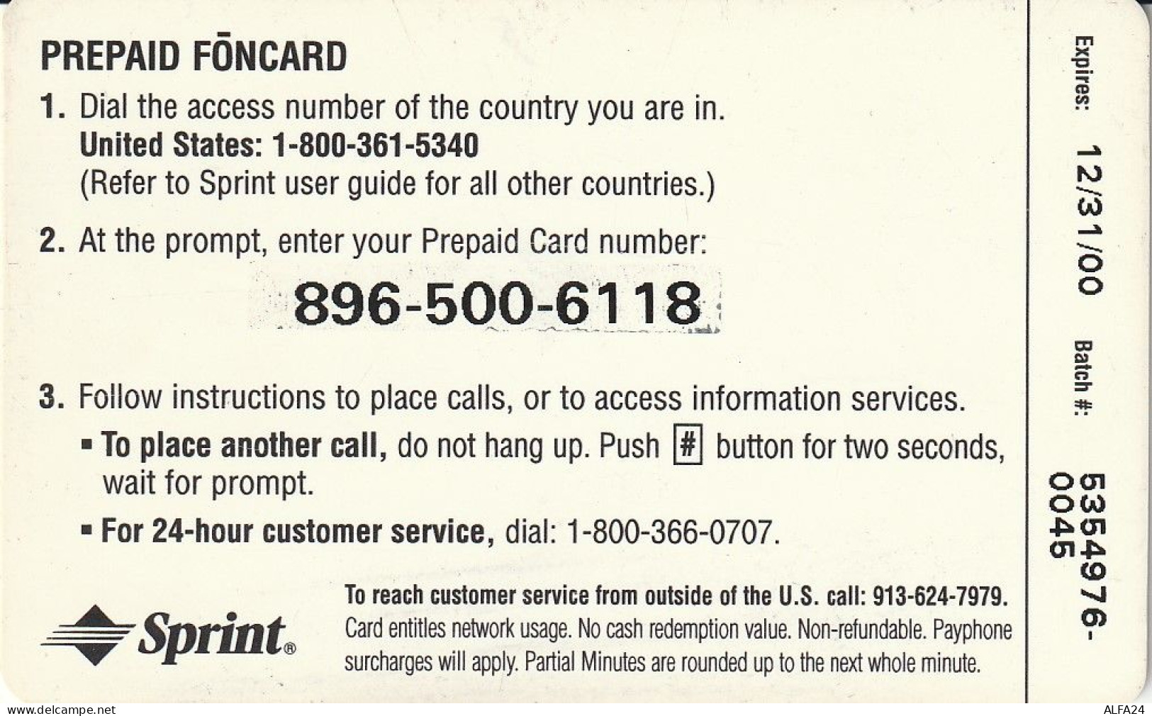 PREPAID PHONE CARD STATI UNITI SPRINT (CV2866 - Sprint
