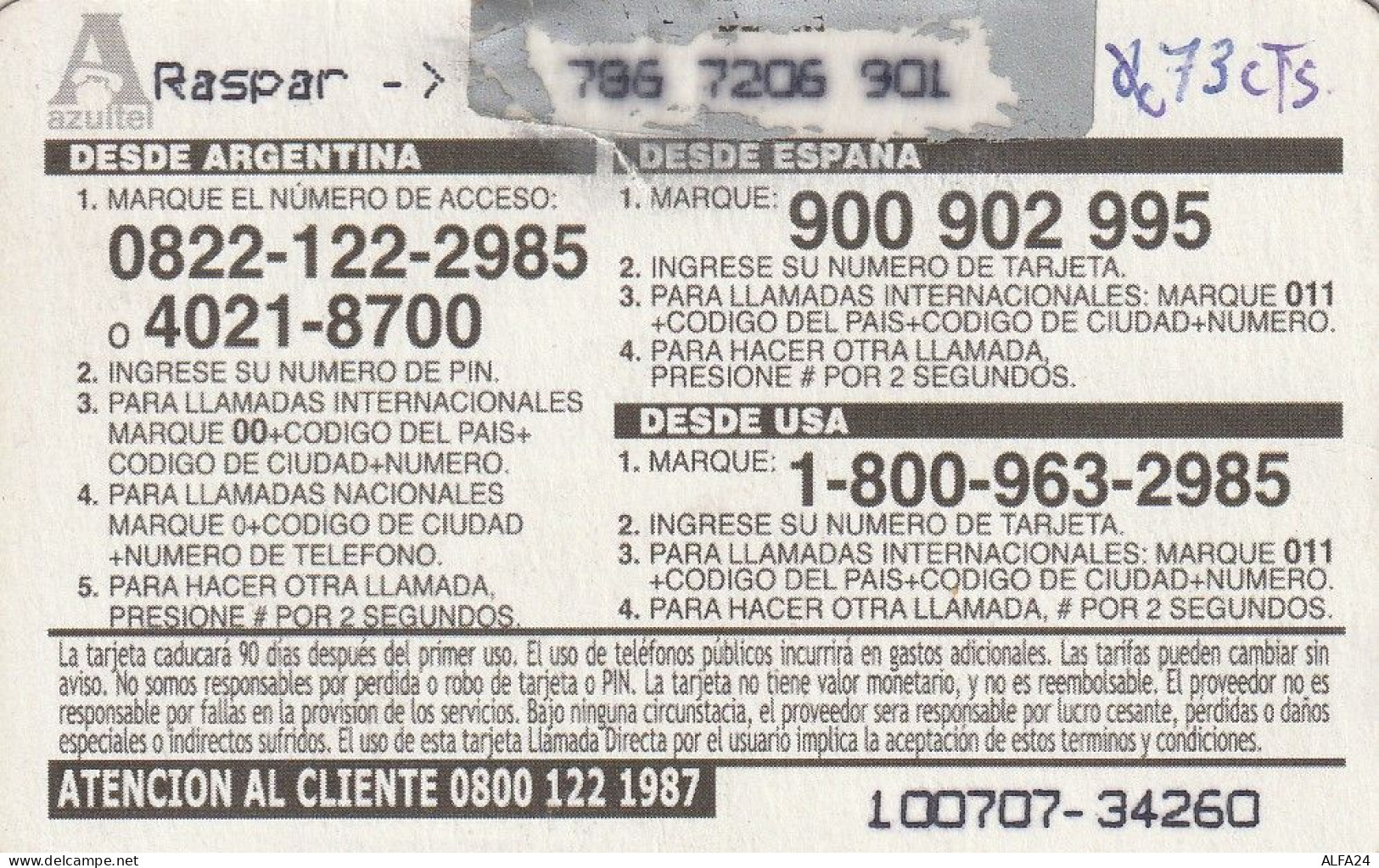 PREPAID PHONE CARD ARGENTINA  (CV2815 - Argentina