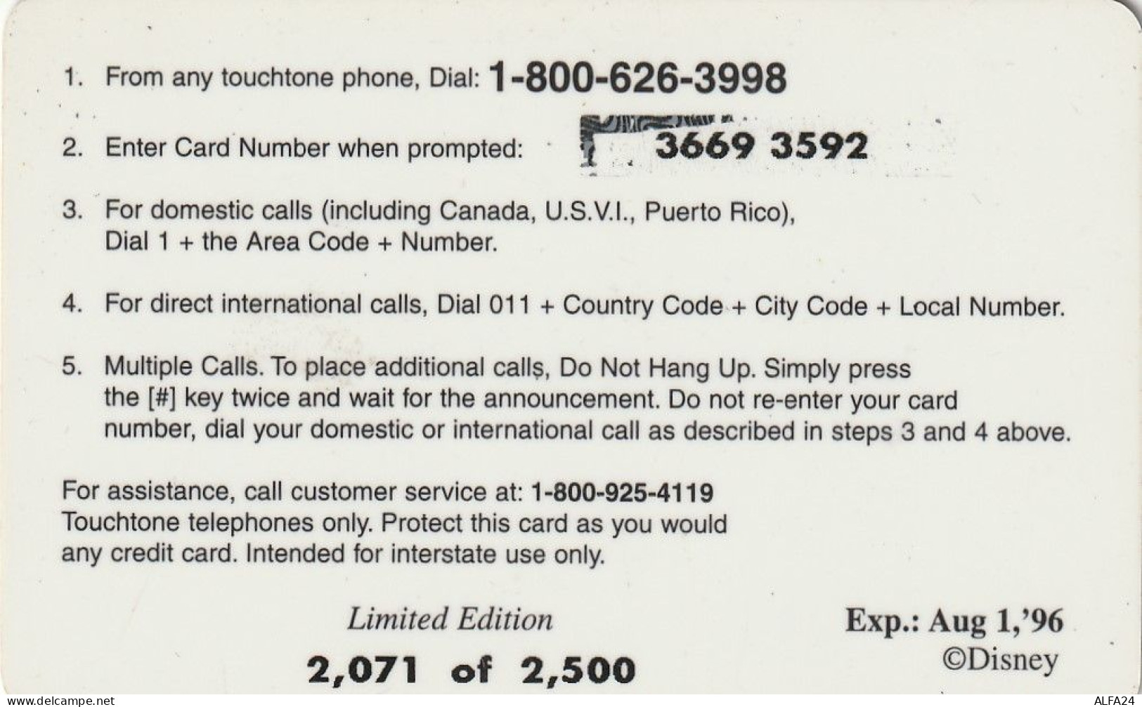 PREPAID PHONE CARD STATI UNITI DISNEY (CV4774 - Disney