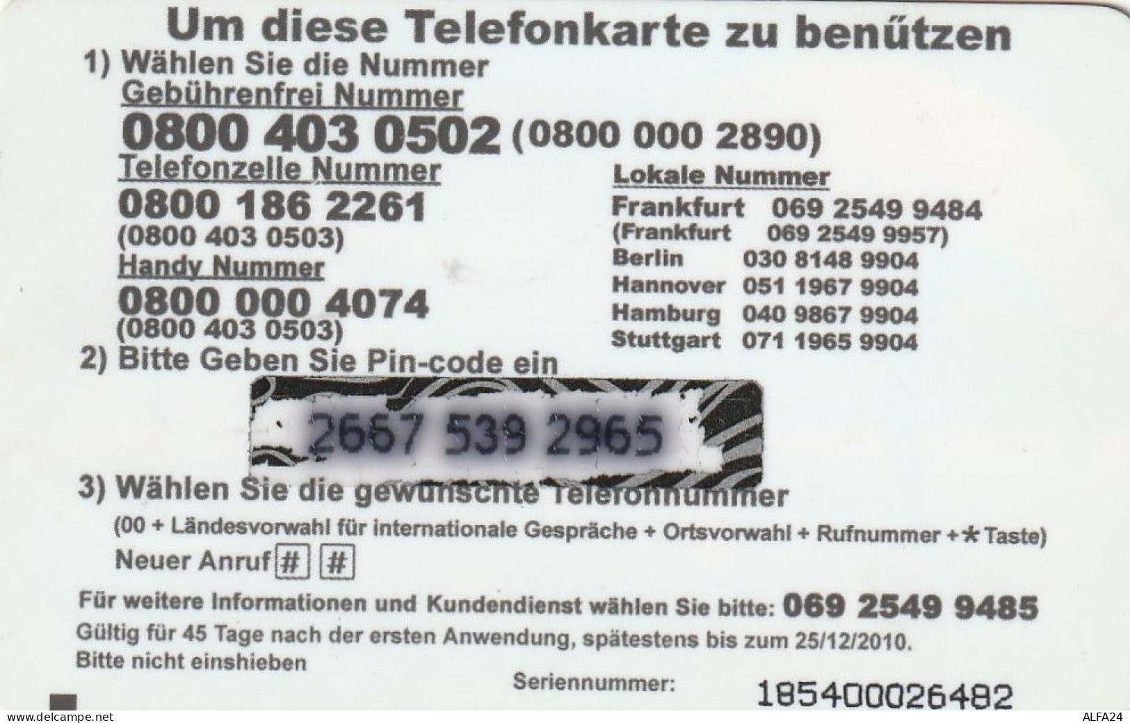 PREPAID PHONE CARD GERMANIA  (CV4684 - Cellulari, Carte Prepagate E Ricariche