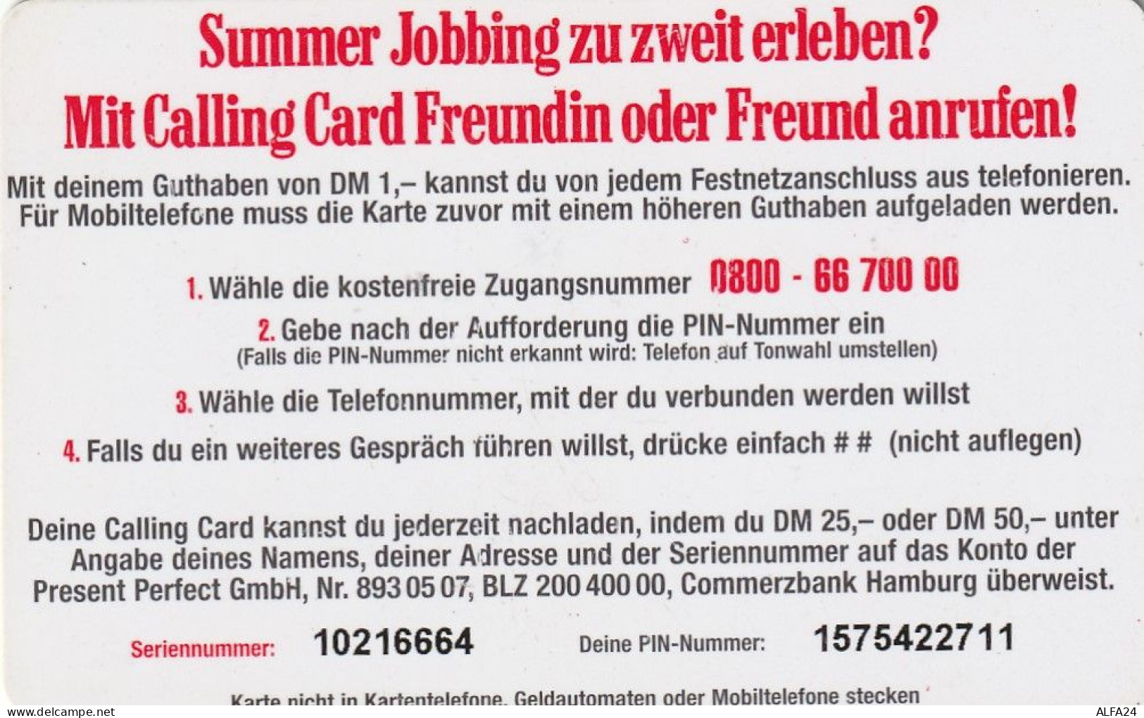 PREPAID PHONE CARD GERMANIA  (CV4700 - GSM, Voorafbetaald & Herlaadbare Kaarten