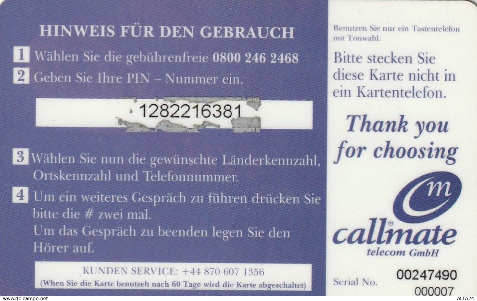 PREPAID PHONE CARD GERMANIA  (CV4696 - [2] Mobile Phones, Refills And Prepaid Cards