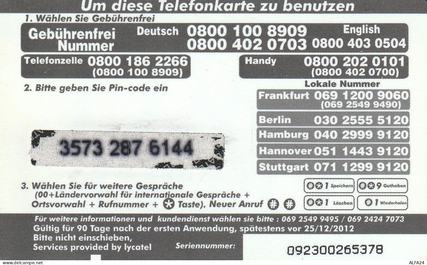 PREPAID PHONE CARD GERMANIA  (CV4689 - GSM, Voorafbetaald & Herlaadbare Kaarten