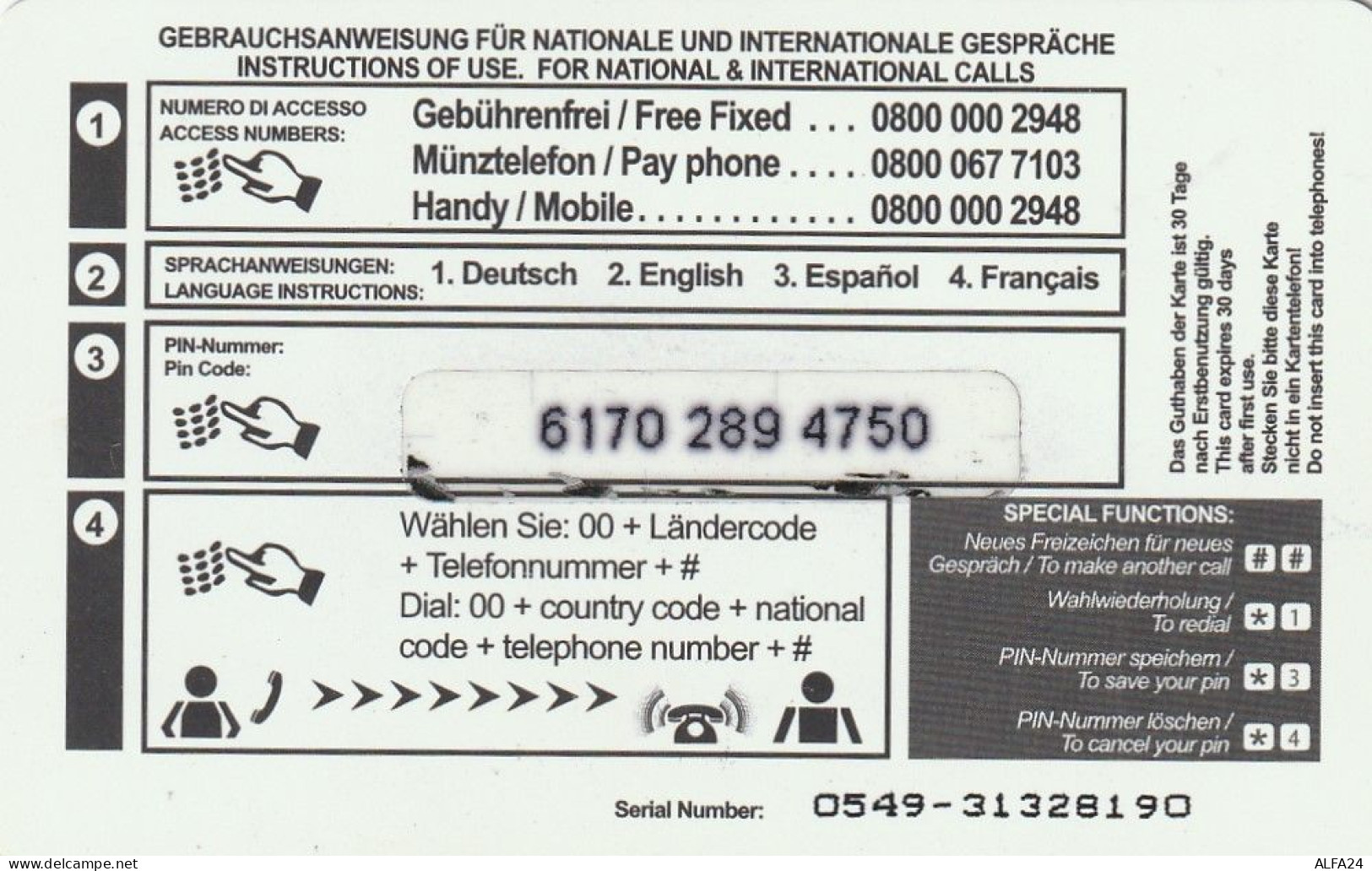 PREPAID PHONE CARD GERMANIA  (CV4688 - Cellulari, Carte Prepagate E Ricariche