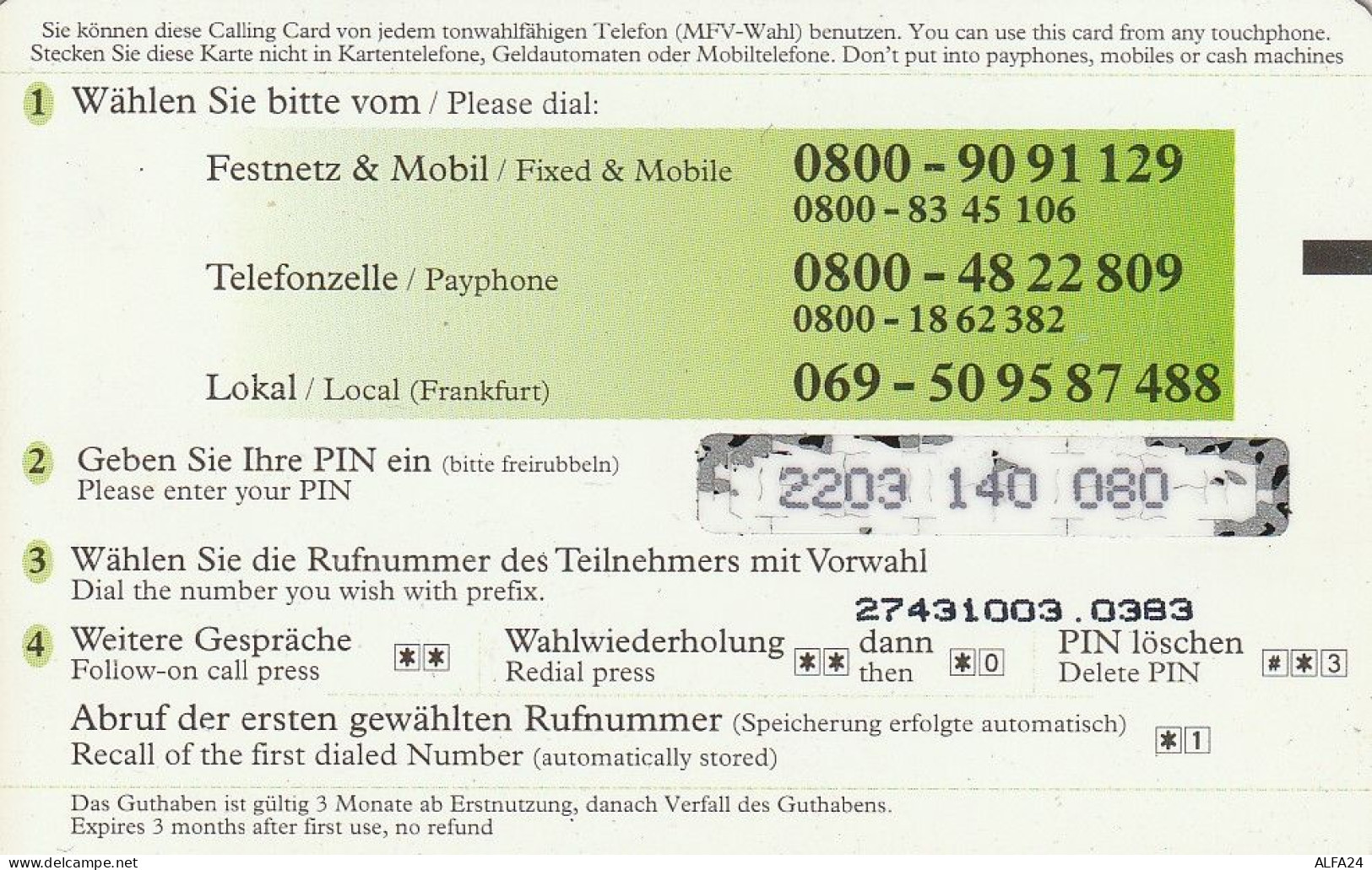 PREPAID PHONE CARD GERMANIA  (CV4683 - Cellulari, Carte Prepagate E Ricariche