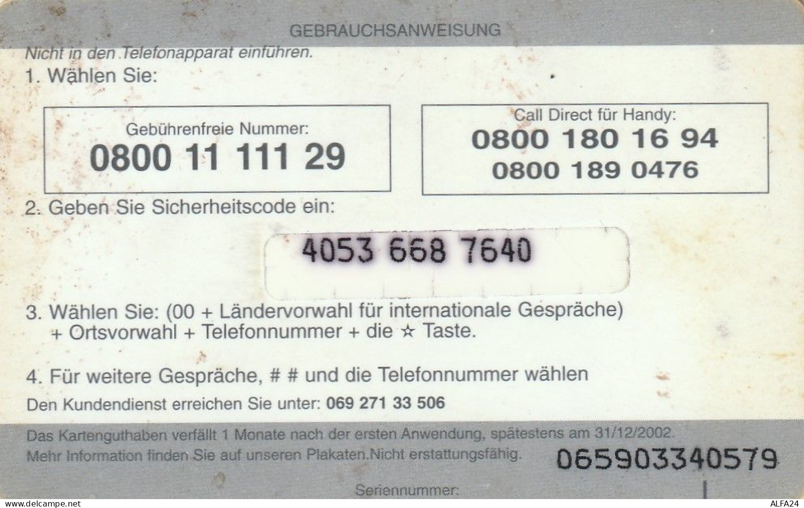 PREPAID PHONE CARD GERMANIA  (CV4692 - [2] Mobile Phones, Refills And Prepaid Cards