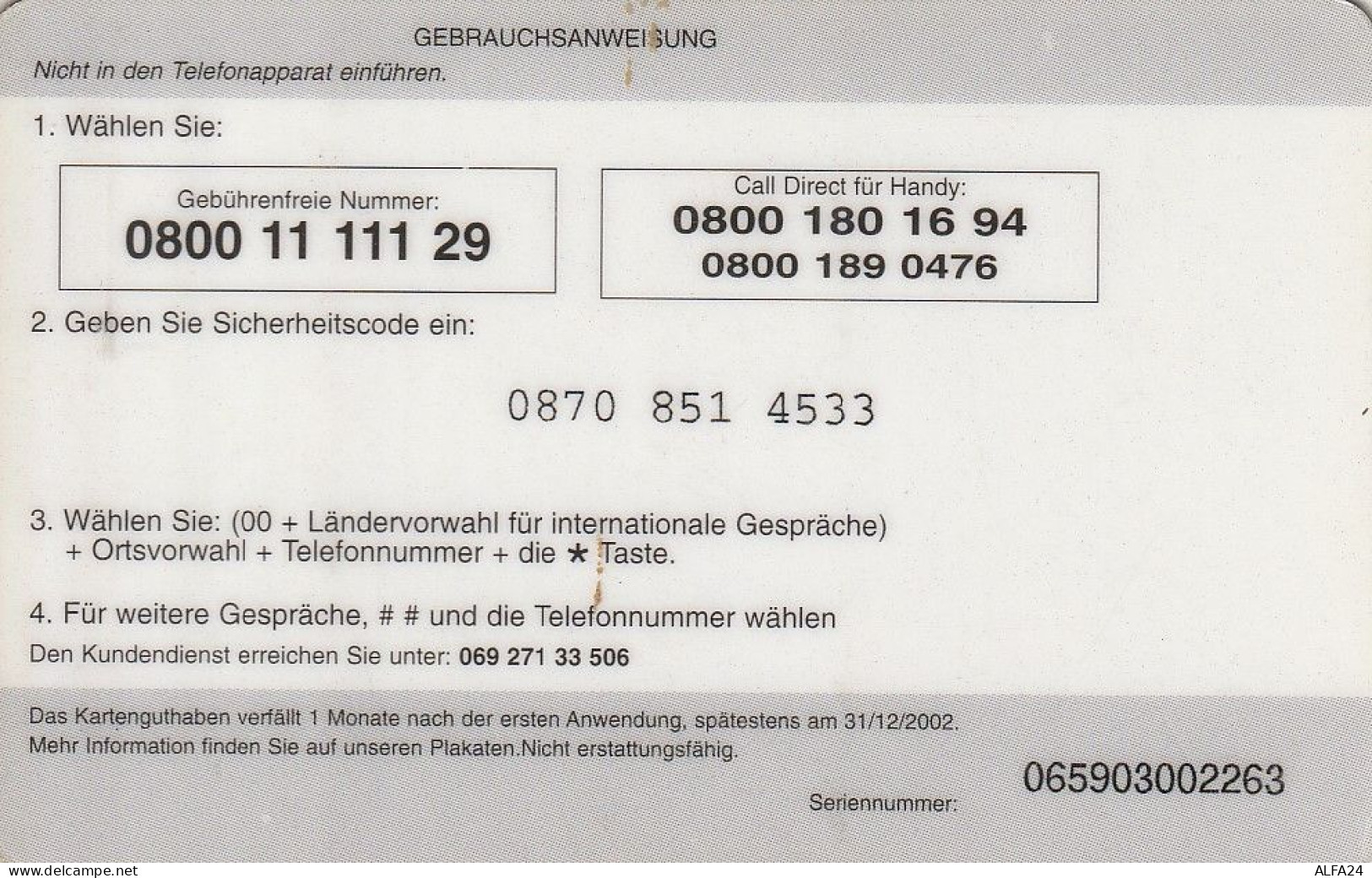 PREPAID PHONE CARD GERMANIA  (CV4687 - [2] Móviles Tarjetas Prepagadas & Recargos