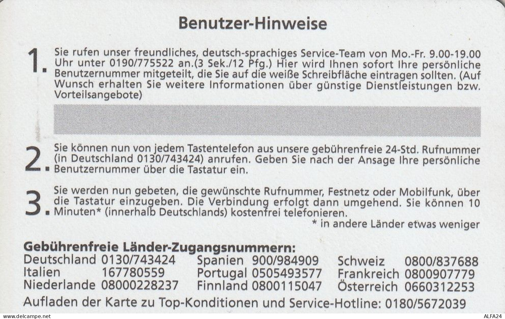 PREPAID PHONE CARD GERMANIA  (CV4695 - GSM, Voorafbetaald & Herlaadbare Kaarten