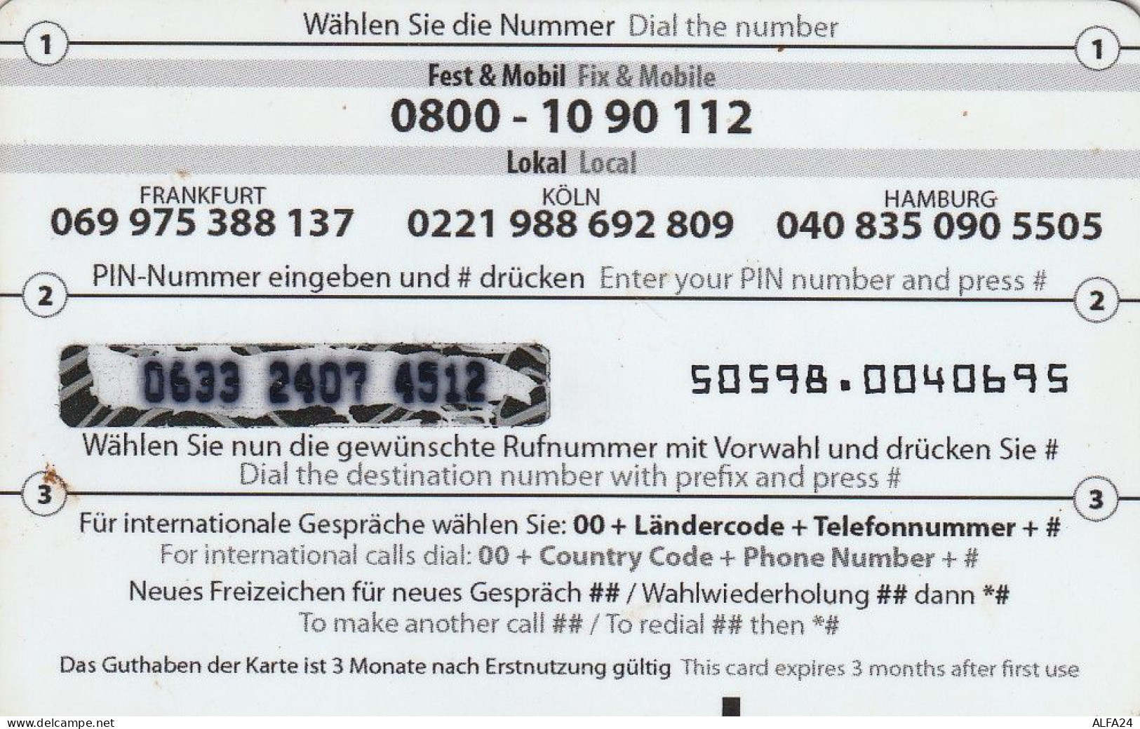 PREPAID PHONE CARD GERMANIA  (CV4675 - GSM, Voorafbetaald & Herlaadbare Kaarten