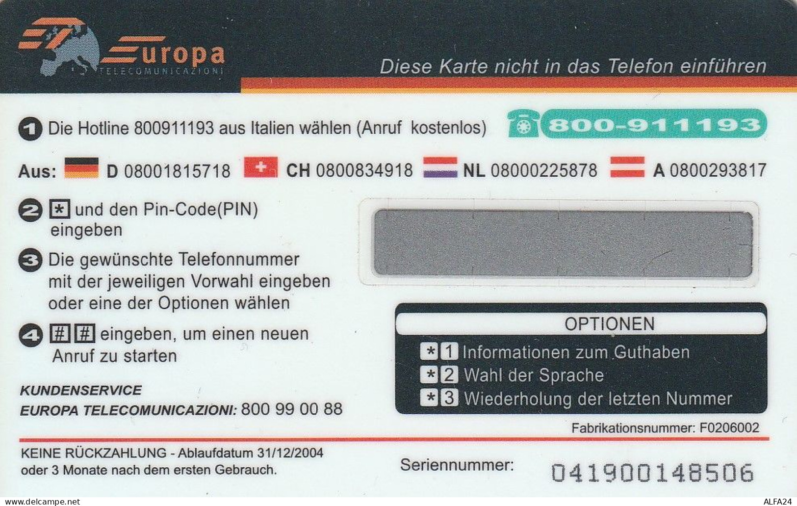 PREPAID PHONE CARD GERMANIA  (CV4667 - GSM, Voorafbetaald & Herlaadbare Kaarten