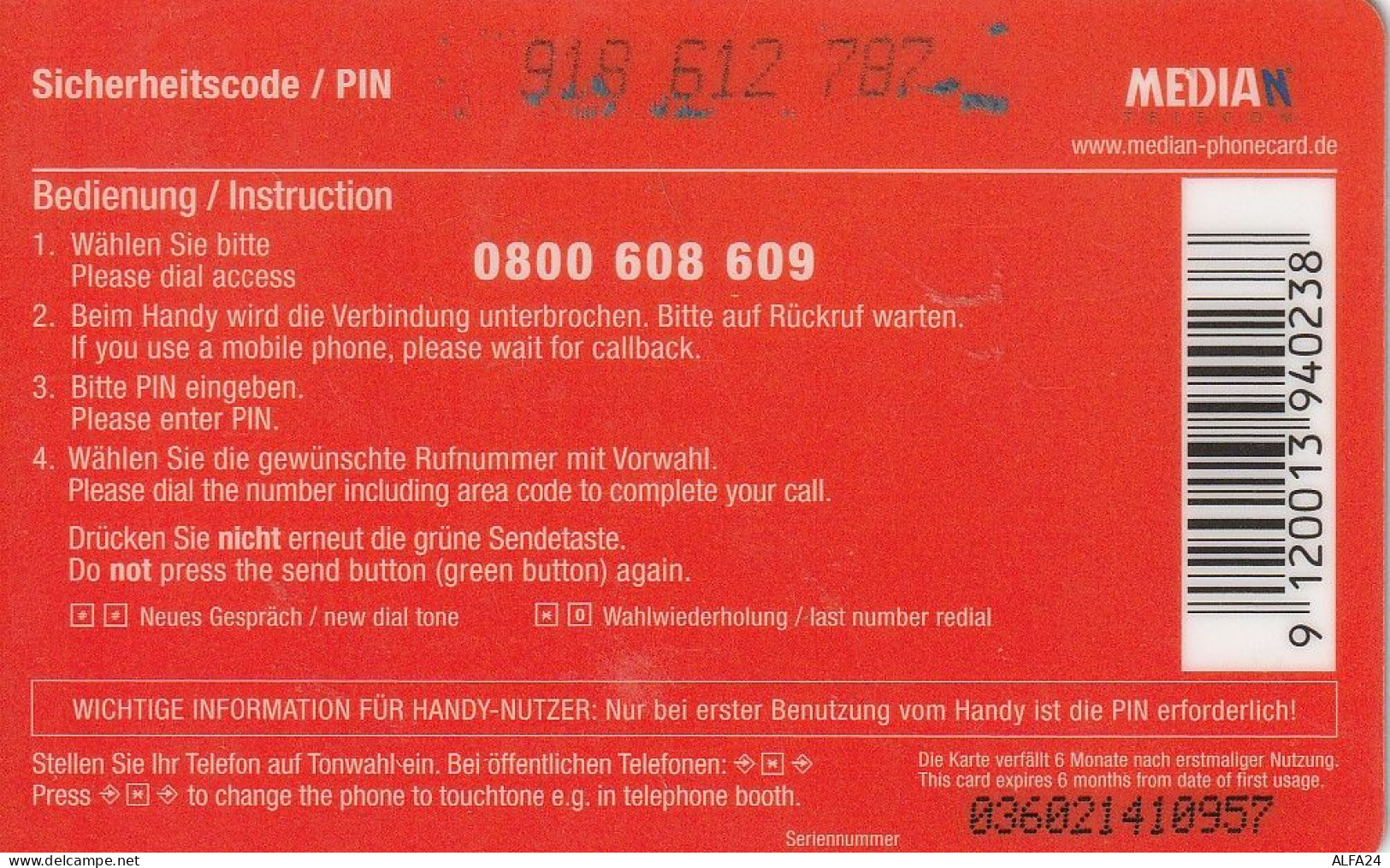 PREPAID PHONE CARD GERMANIA  (CV4669 - GSM, Voorafbetaald & Herlaadbare Kaarten