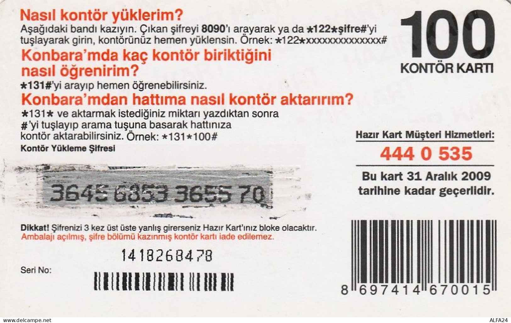 PREPAID PHONE CARD TURCHIA  (CV4654 - Turkije