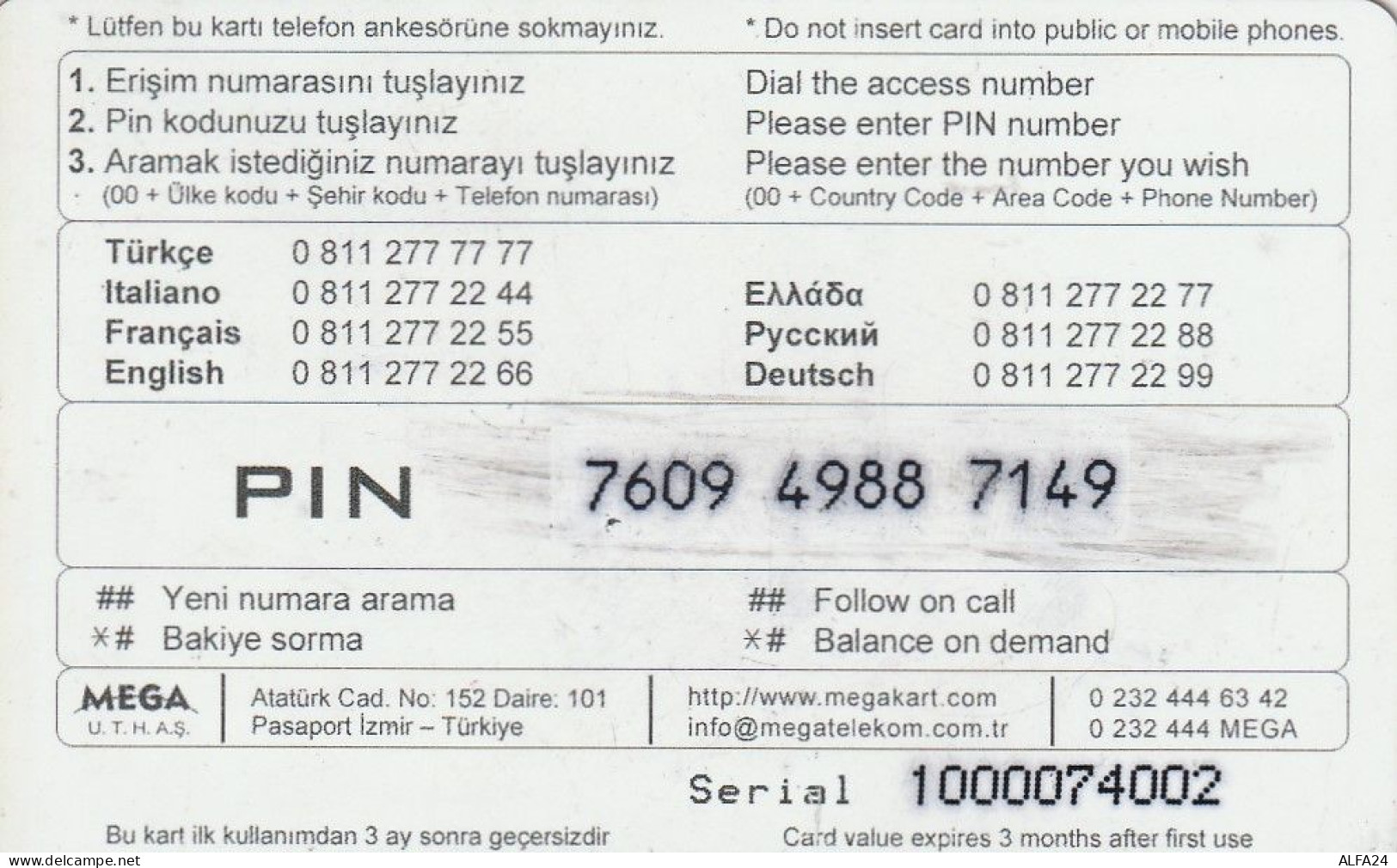 PREPAID PHONE CARD TURCHIA  (CV4653 - Turkey