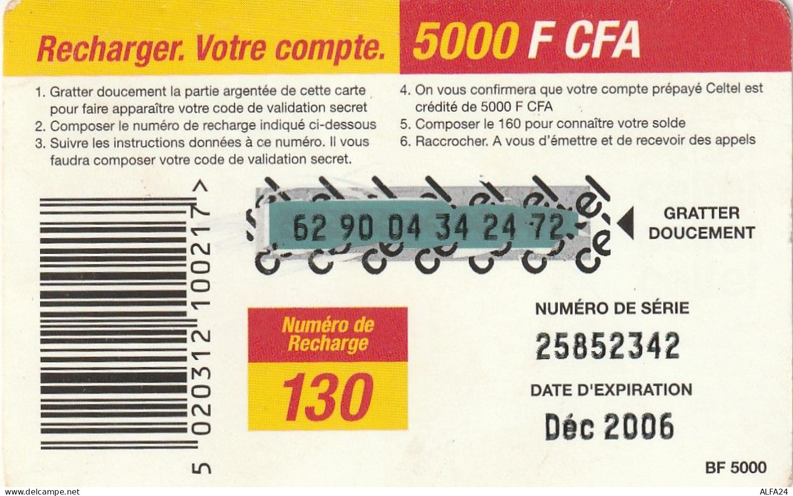 PREPAID PHONE CARD BURKINA FASO  (CV4612 - Burkina Faso