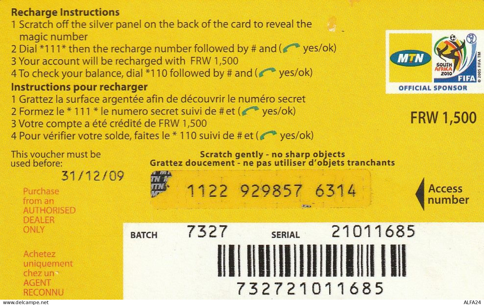 PREPAID PHONE CARD RWANDA  (CV4610 - Ruanda