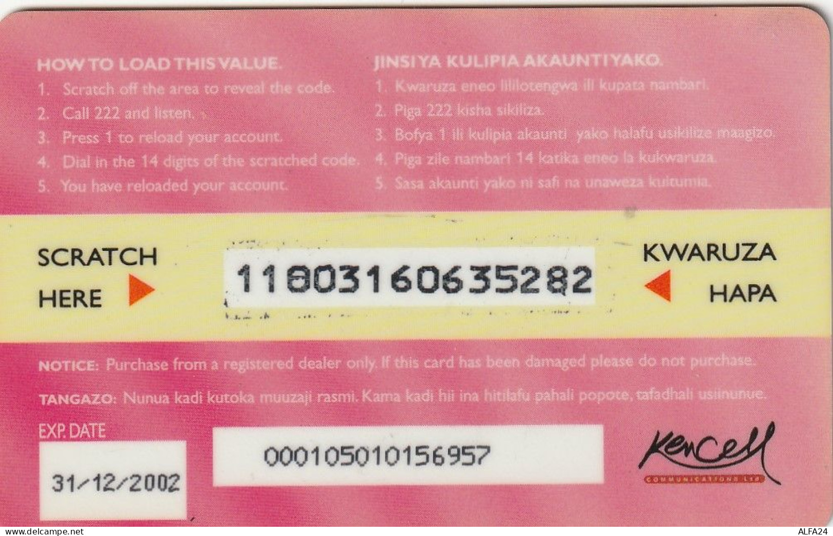 PREPAID PHONE CARD KENIA  (CV4536 - Kenya