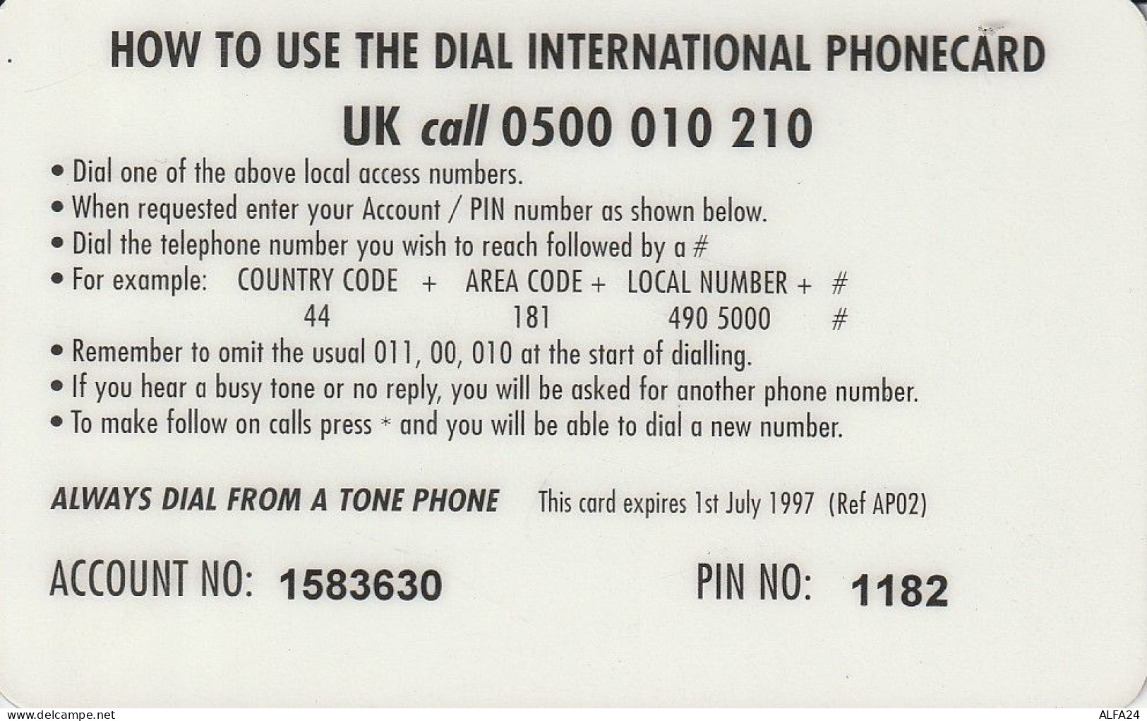 PREPAID PHONE CARD UK  (CV4393 - BT Cartes Mondiales (Prépayées)