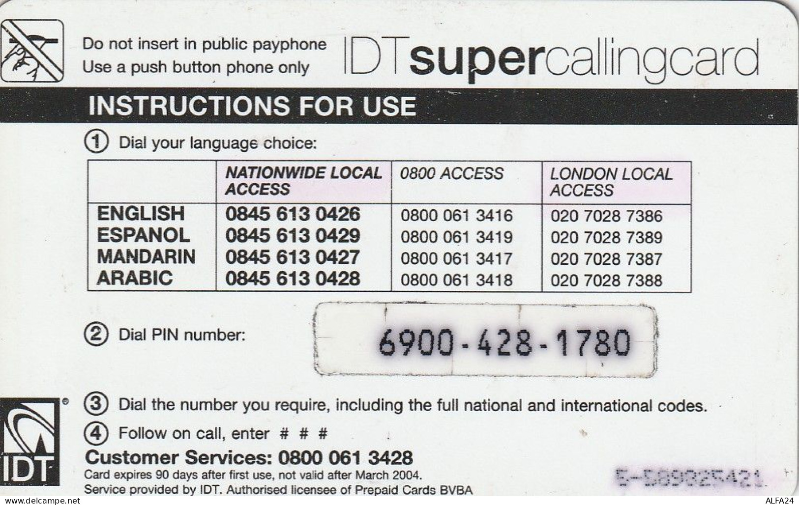 PREPAID PHONE CARD UK  (CV4399 - BT Global Cards (Prepaid)