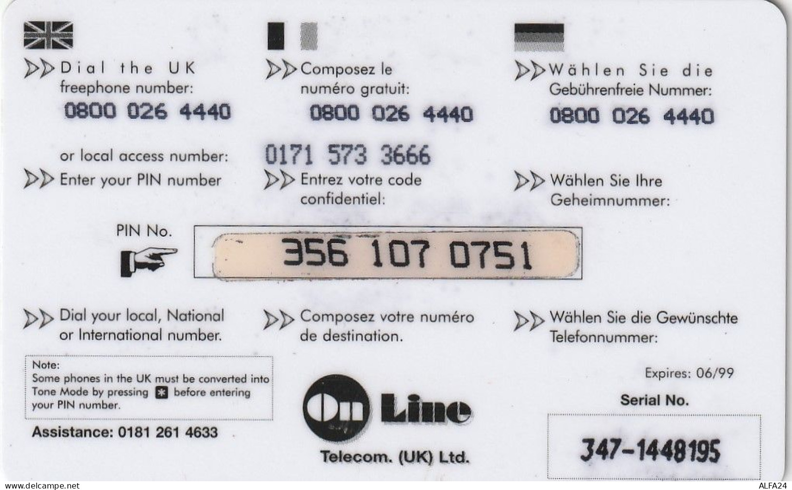 PREPAID PHONE CARD UK  (CV4384 - BT Schede Mondiali (Prepagate)