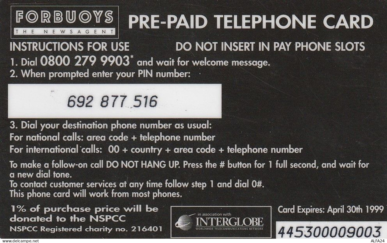 PREPAID PHONE CARD UK  (CV4378 - BT Global Cards (Prepaid)