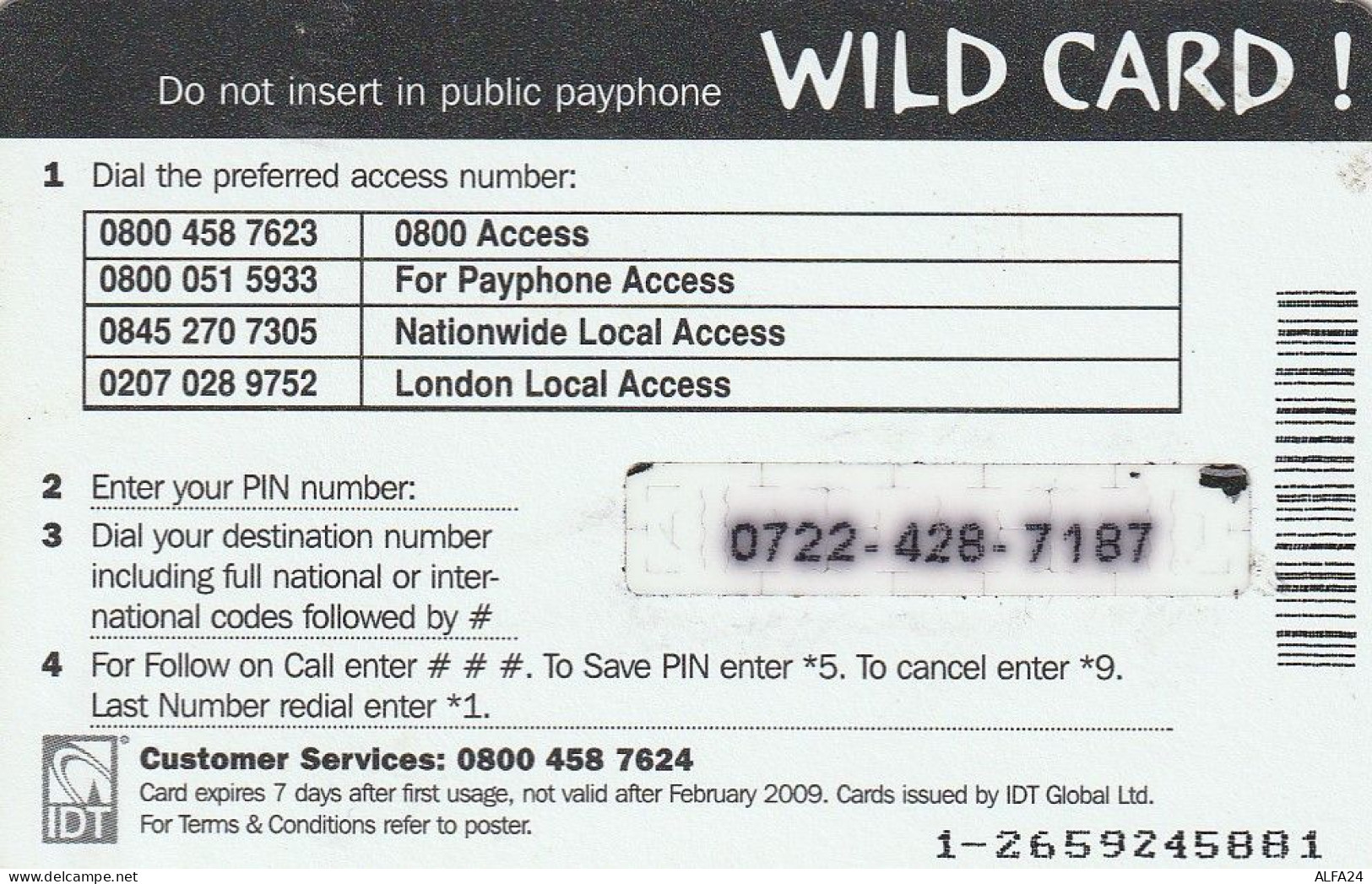 PREPAID PHONE CARD UK  (CV4373 - BT Cartes Mondiales (Prépayées)