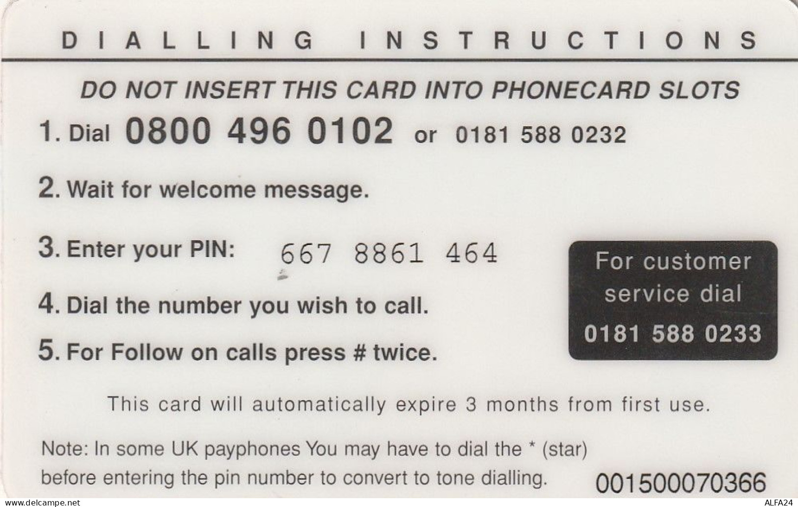 PREPAID PHONE CARD UK  (CV4374 - BT Schede Mondiali (Prepagate)