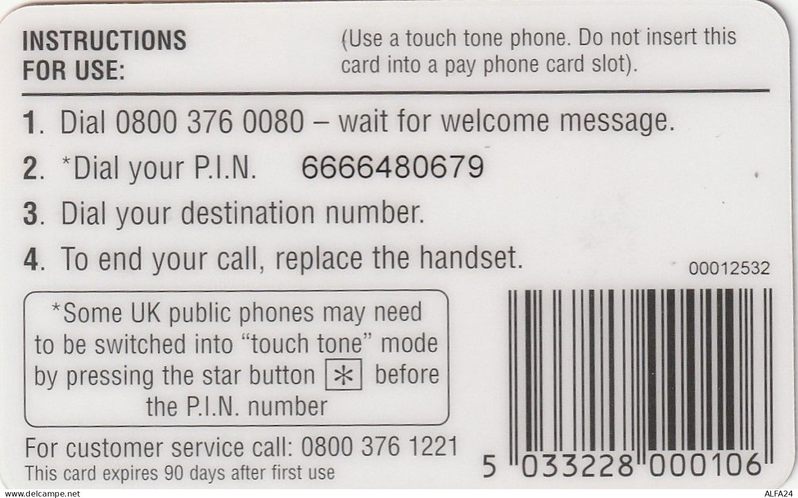 PREPAID PHONE CARD UK  (CV4360 - BT Global Cards (Prepaid)