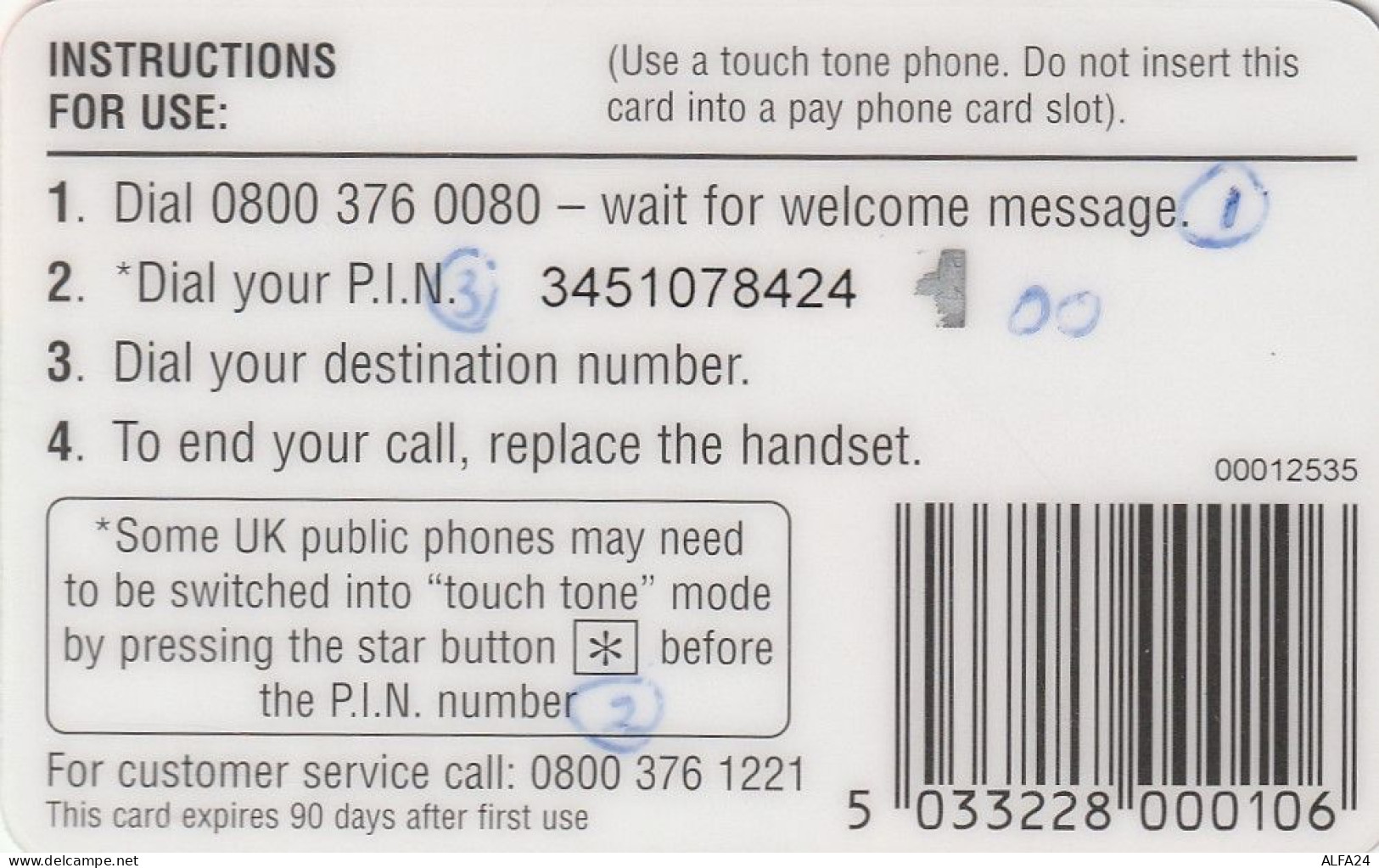 PREPAID PHONE CARD UK  (CV4364 - BT Cartes Mondiales (Prépayées)