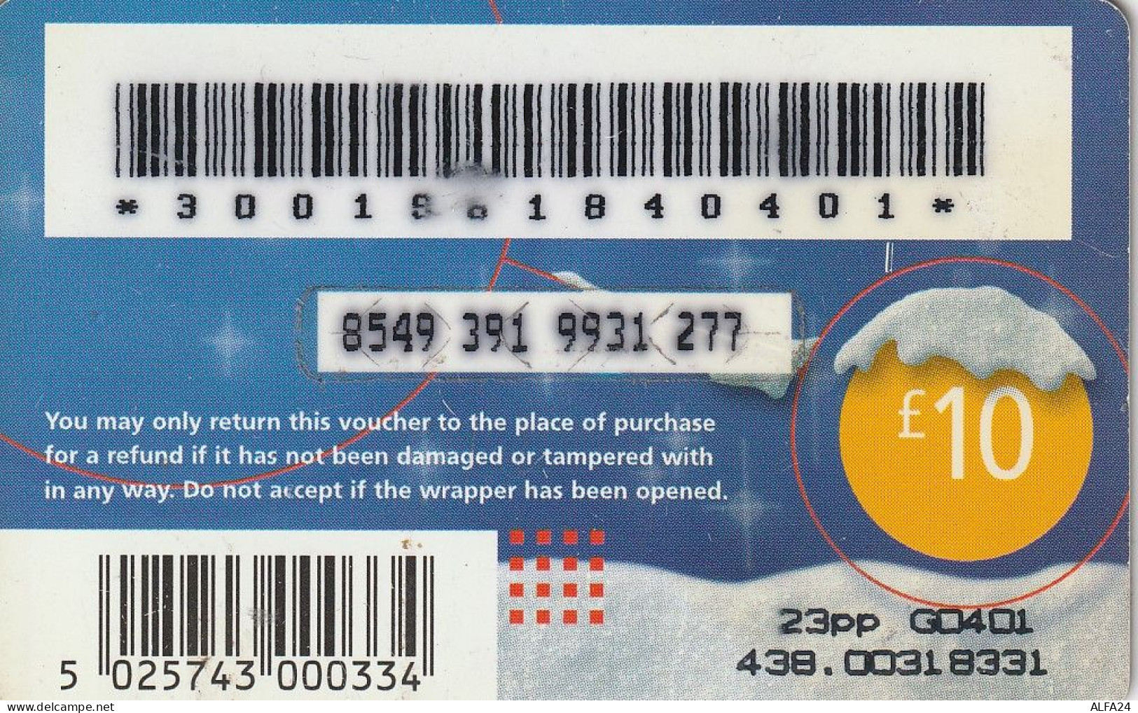 PREPAID PHONE CARD UK  (CV4351 - BT Cartes Mondiales (Prépayées)