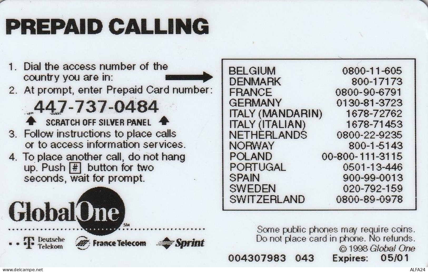 PREPAID PHONE CARD STATI UNITI GLOBAONE SPRINT (CV6273 - Sprint