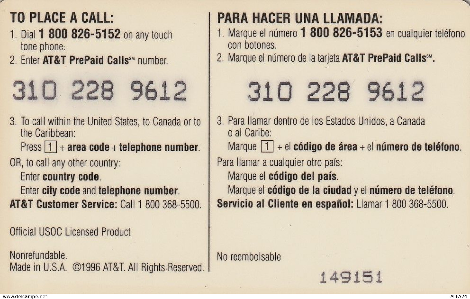 PREPAID PHONE CARD STATI UNITI AT T (CV6031 - AT&T