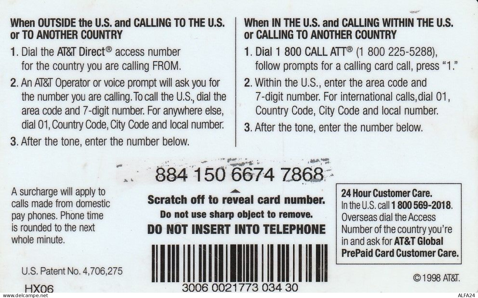 PREPAID PHONE CARD STATI UNITI AT T (CV6017 - AT&T