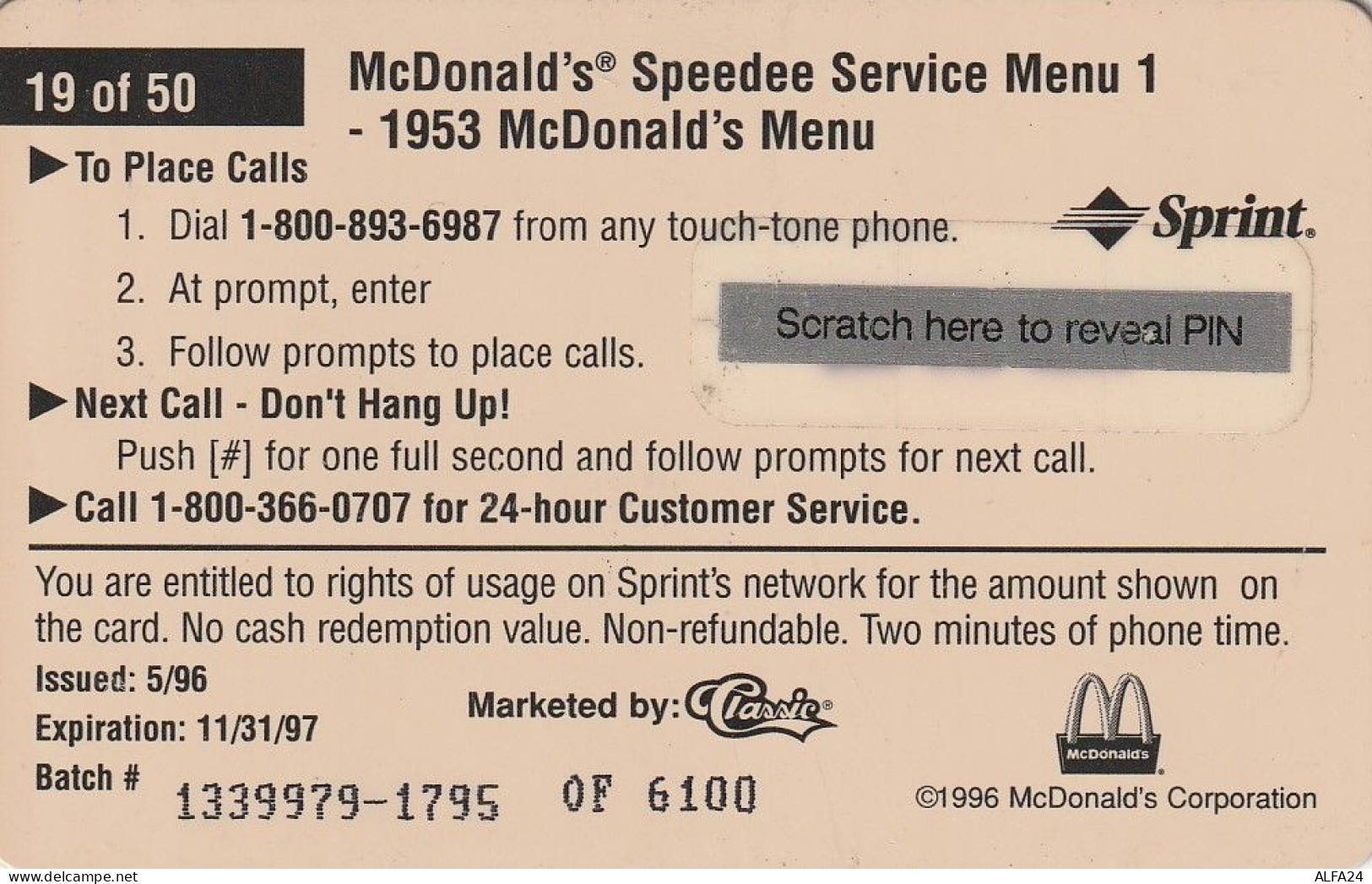 PREPAID PHONE CARD STATI UNITI SPRINT MC DONALDS (CV6011 - Sprint