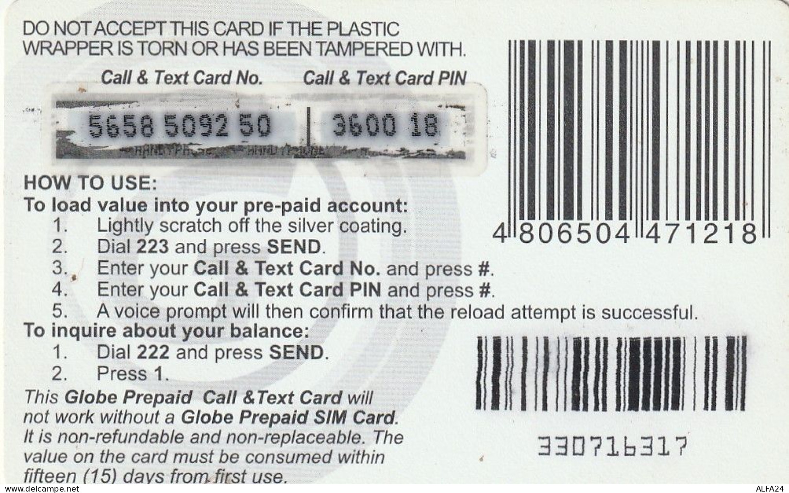 PREPAID PHONE CARD FILIPPINE  (CV3230 - Philippines