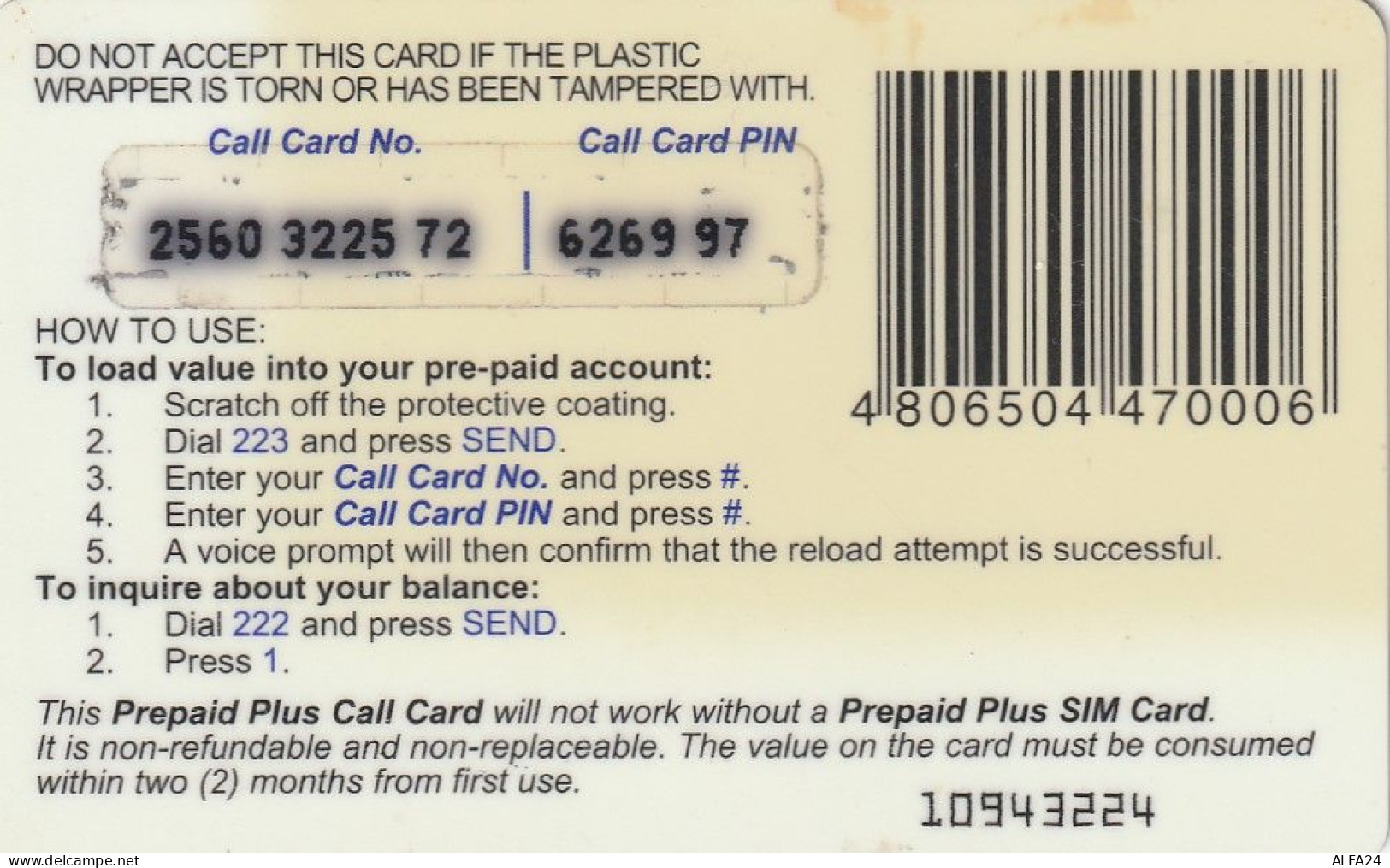 PREPAID PHONE CARD FILIPPINE  (CV3228 - Filipinas