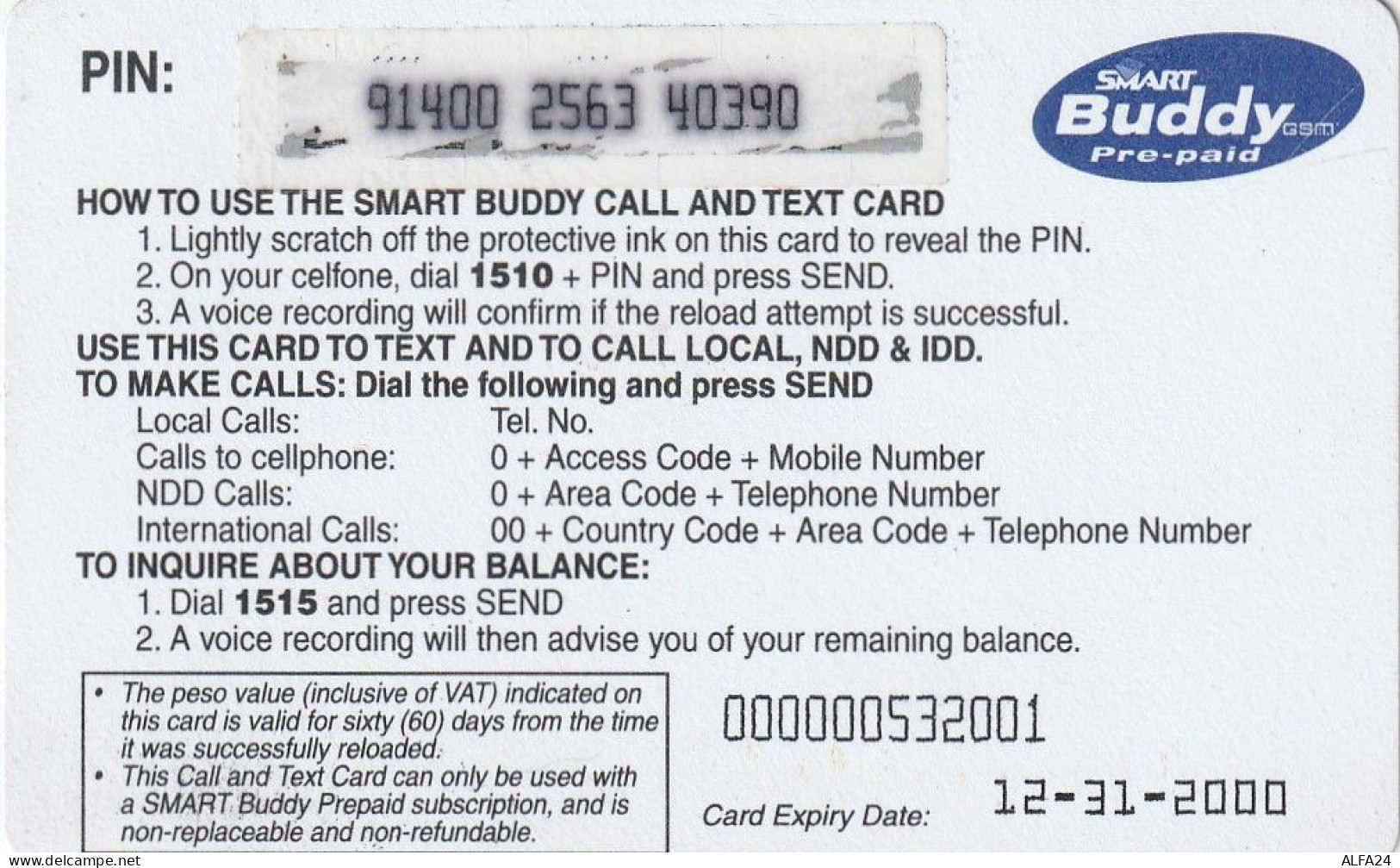 PREPAID PHONE CARD FILIPPINE  (CV3221 - Philippines