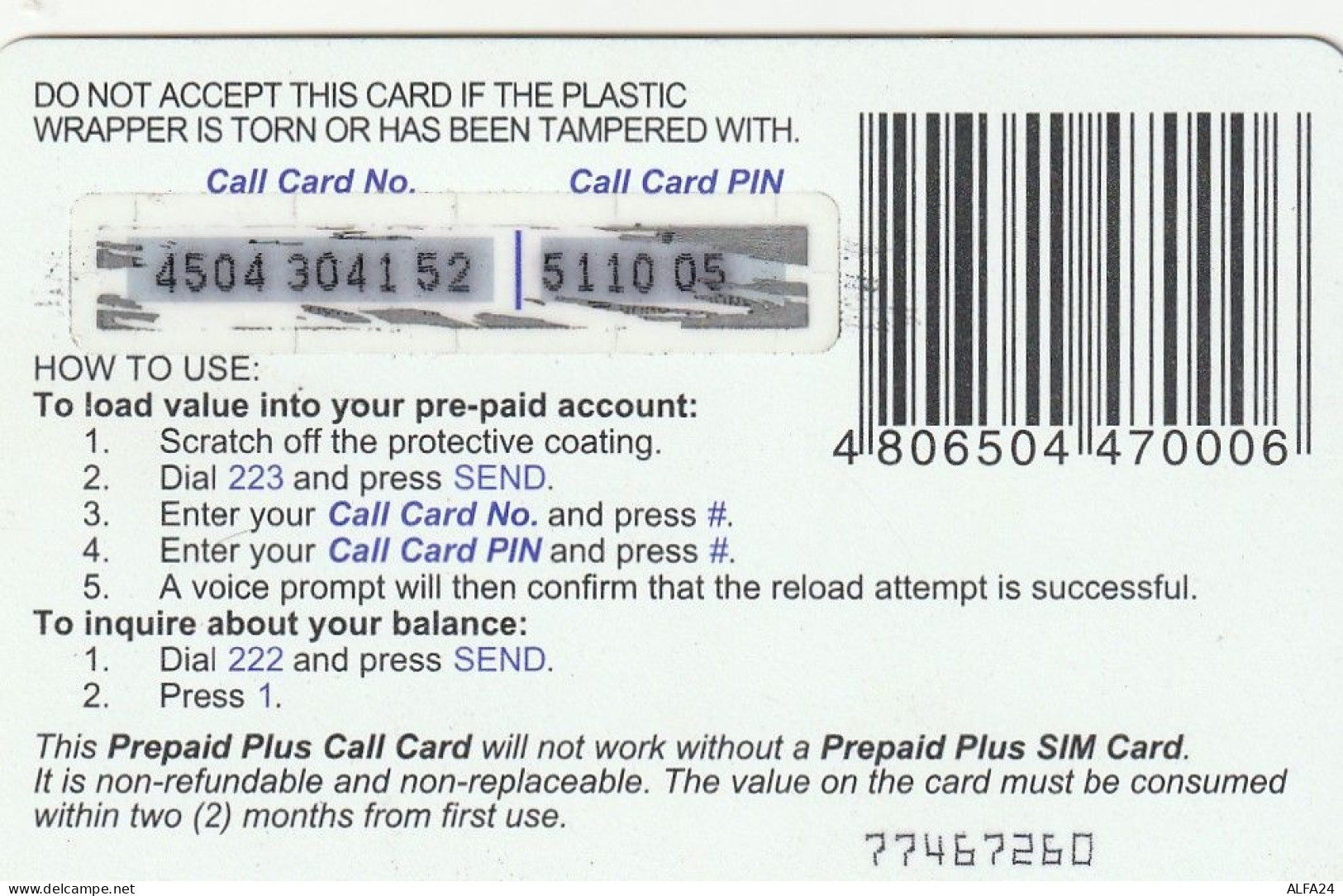 PREPAID PHONE CARD FILIPPINE  (CV3212 - Filipinas