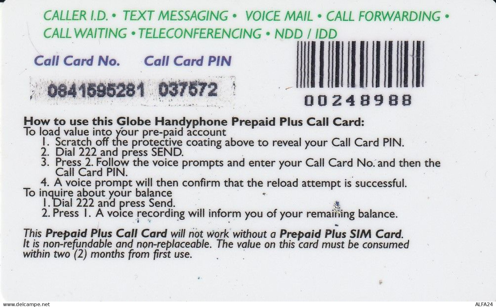 PREPAID PHONE CARD FILIPPINE  (CV3210 - Filipinas